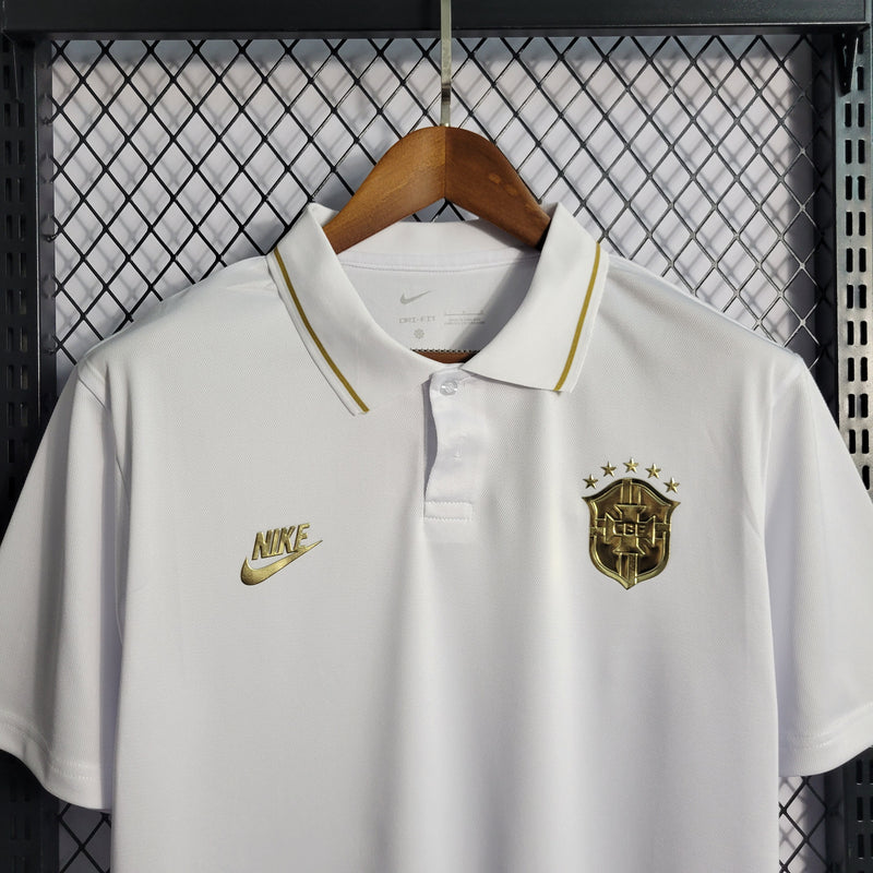 Camisa Brasil Polo Gold White | Torcedor Nike Masculino - Branco