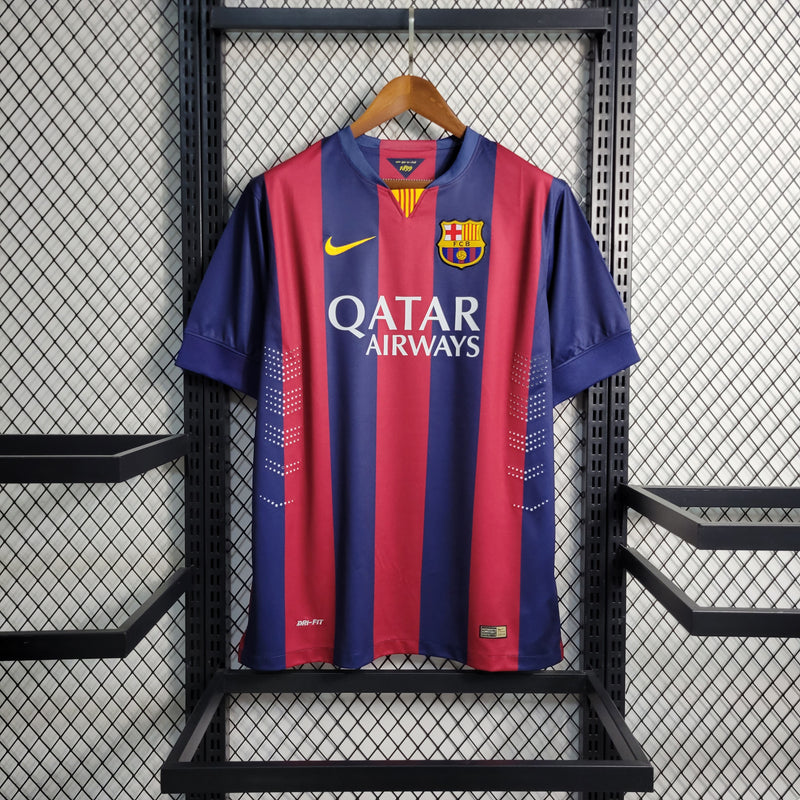 Camisa Barcelona Retrô| 14/15 Torcedor Masculino - Azul e Grená