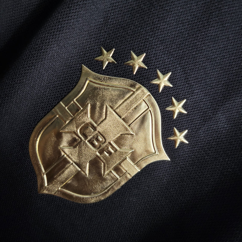 Camisa Brasil Polo Gold Black | Torcedor Nike Masculino - Preto