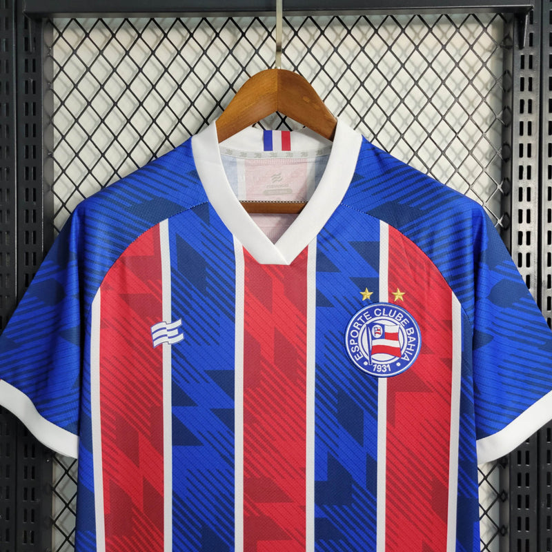 Camisa Bahia Home I 23/24 Torcedor Esquadrão Masculino - Azul e Vermelho