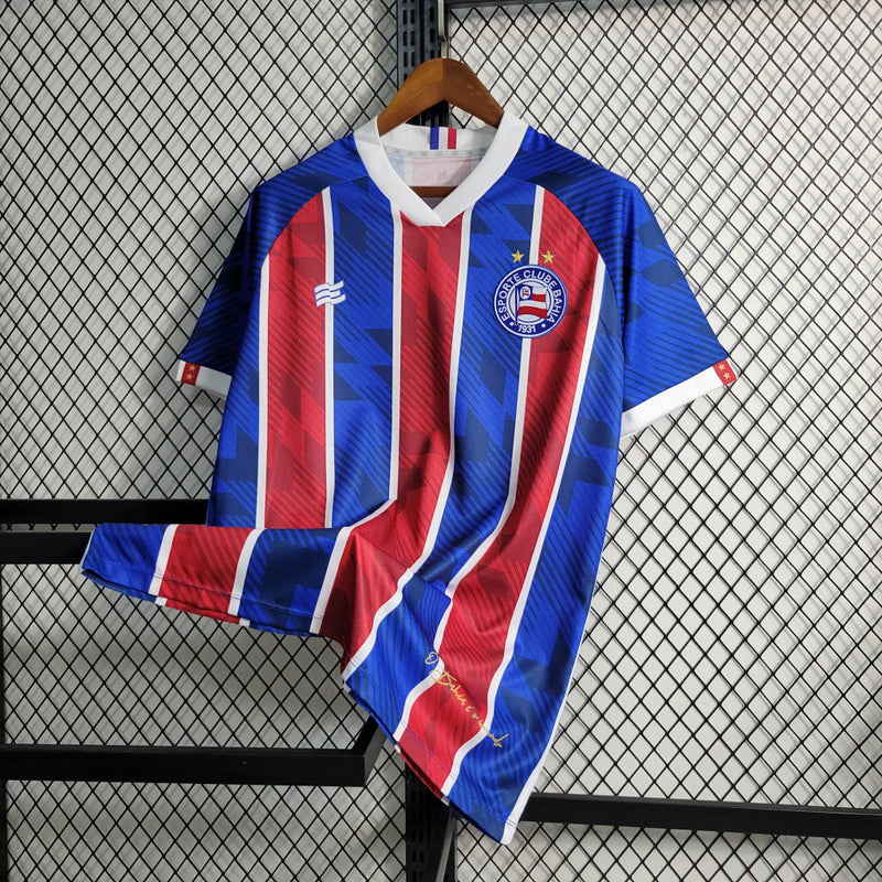 Camisa Bahia Home I 23/24 Torcedor Esquadrão Masculino - Azul e Vermelho
