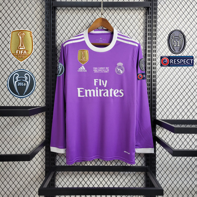 Camisa Real Madrid Retrô 17/18 | Torcedor Adidas Masculino - Roxo - Manga Longa