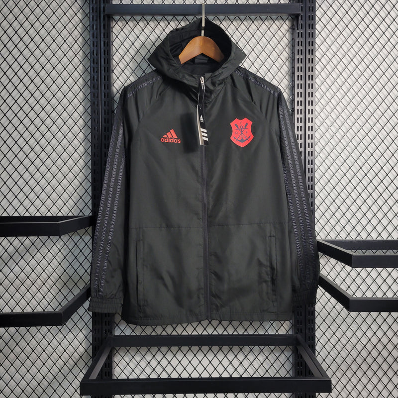 Jaqueta Corta-Vento Flamengo Logo Vermelha 23/24 Masculino Adidas - Preto