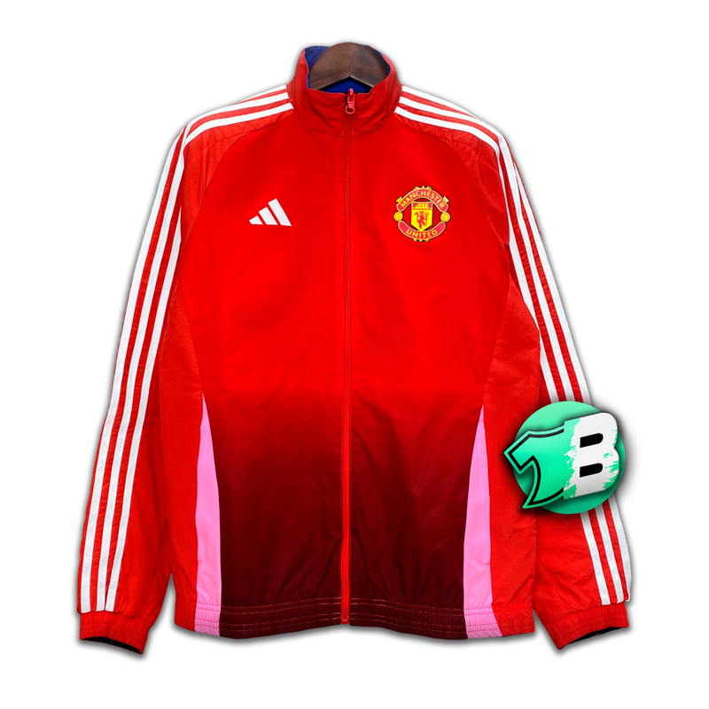 Jaqueta Corta-Vento Manchester United Dupla-Face 24/25 Masculino Adidas - Vermelho