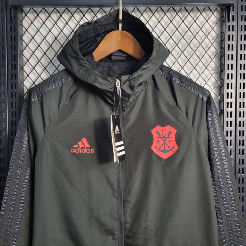 Jaqueta Corta-Vento Flamengo Logo Vermelha 23/24 Masculino Adidas - Preto