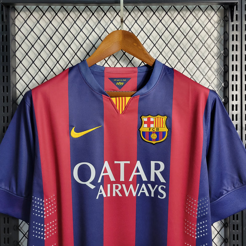 Camisa Barcelona Retrô| 14/15 Torcedor Masculino - Azul e Grená